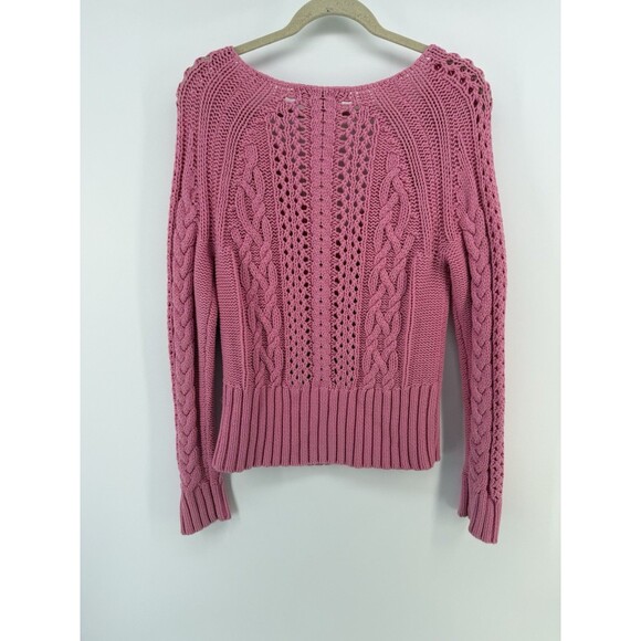 Barbiecore romantic Pink TOMMY HILFIGER Cable Knit pullover Sweater L Y2k 90s - Picture 4 of 8